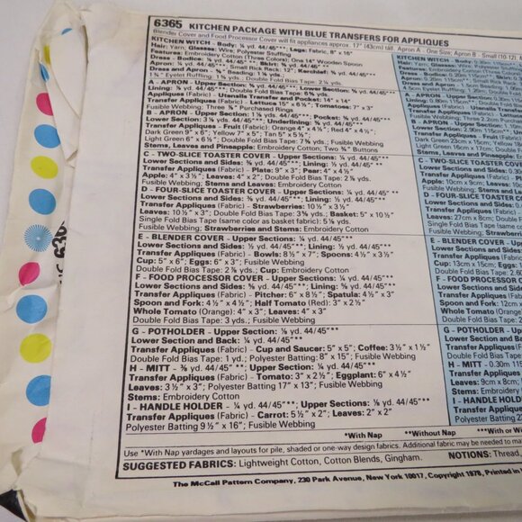 McCalls 6365 Sewing Pattern UNCUT with applique patterns Apron, Oven Mitts - Picture 7 of 7